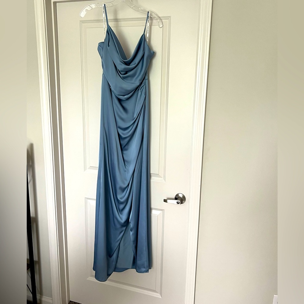 Birdy Grey Lydia Matte Satin Dress - Dusty Blue